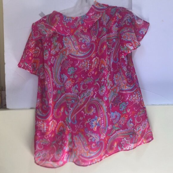 CHAPS Ralph Lauren Sheer Paisley Print Ruffle Flutter Sleeves Button Blouse 8 - Picture 3 of 16